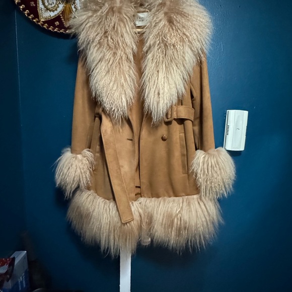Charlotte Simone LULU Camel Faux Fur Trim Penny Lane Coat - Picture 2 of 11